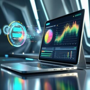 Futuristic AI-powered workspace for productivity